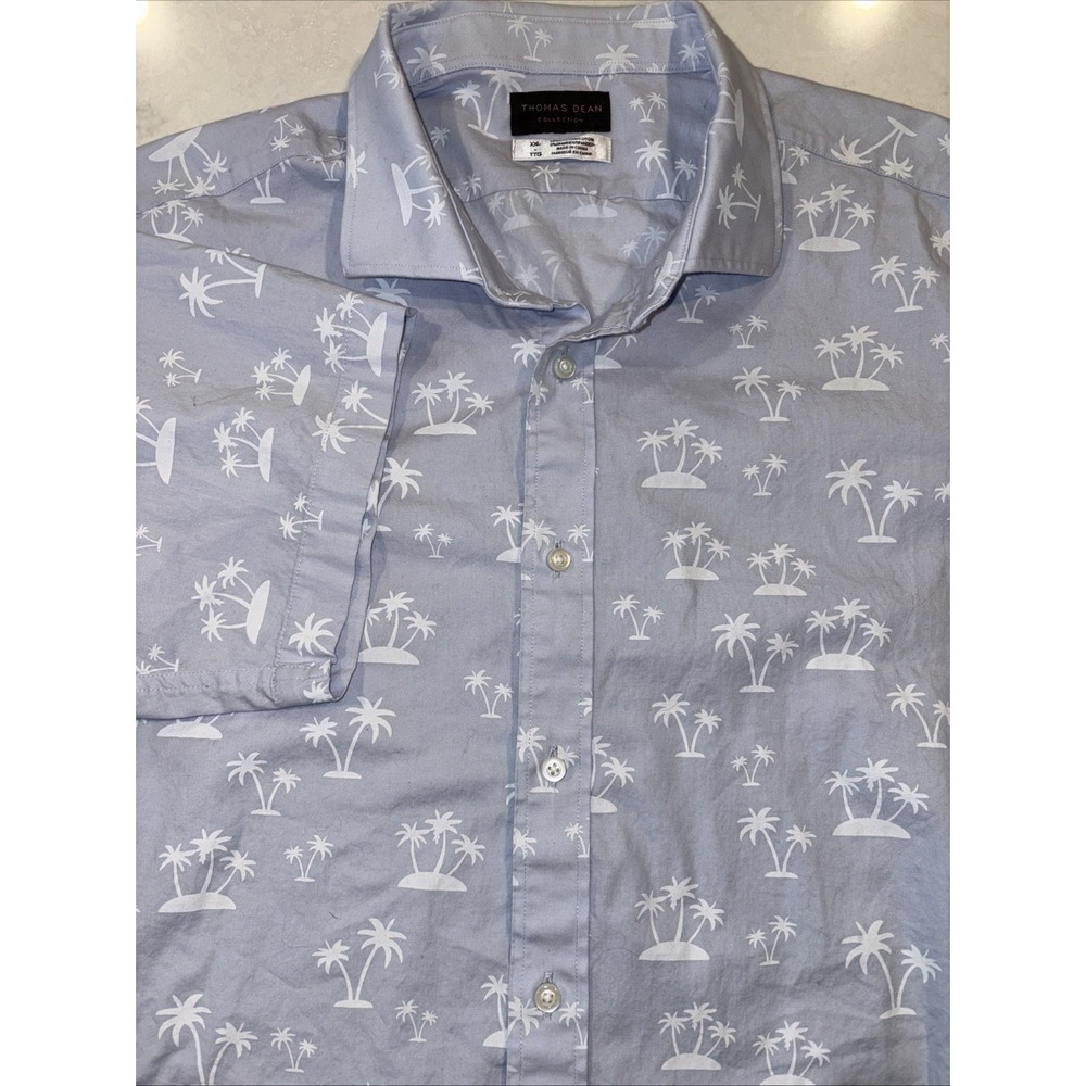 Thomas Dean Collection Blue Hawaiian Palm Trees Short Sleeve Button Up Shirt XXL